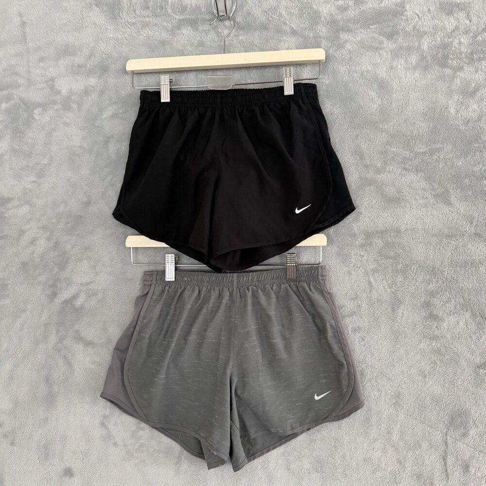 Lot of 2 Nike Dri-FIT Shorts Girls Large Gray Black Lined Running Athletic
